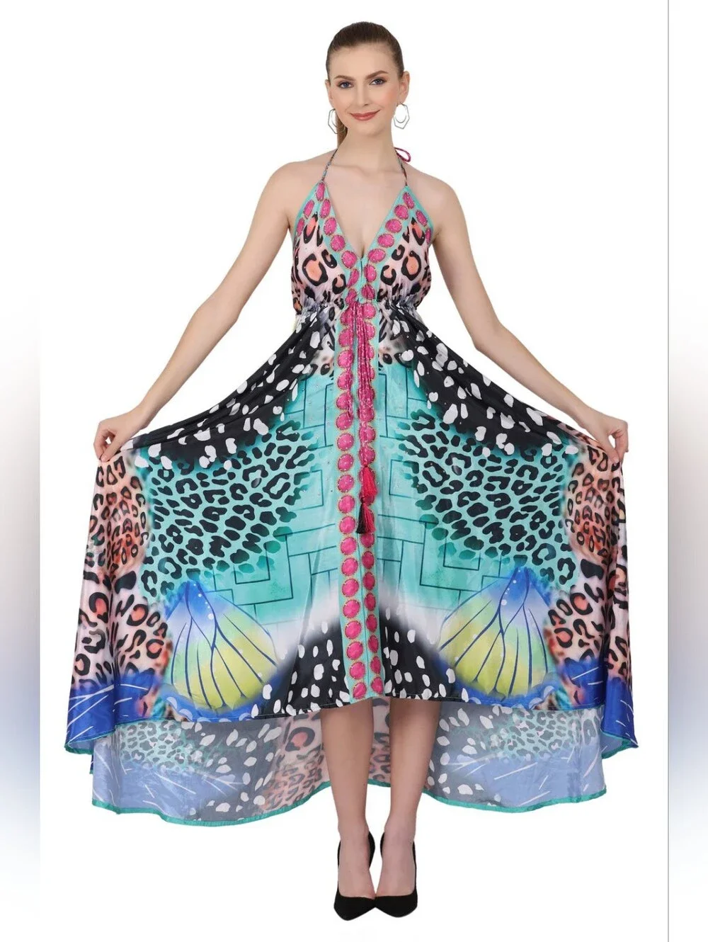 Advance Apparels Multicolor Halter High-Low Maxi Dress - Picture 3 of 3
